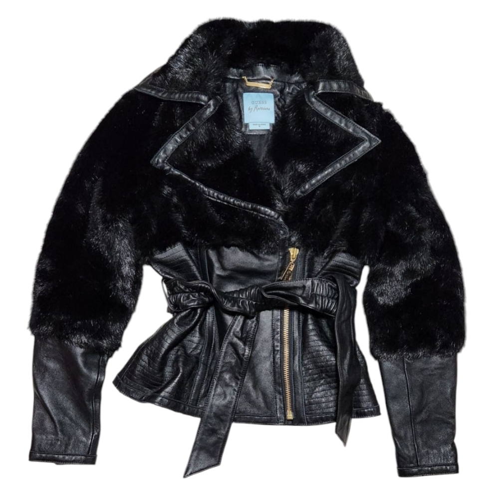 GUESS by Marciano leather vintage faux fur belted coat - Picture 5 of 10